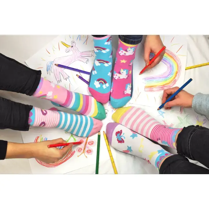 Fairytale Friends Girls Unicorn Mismatch Pink Socks UK size 9-12 box of 6 2.webp