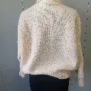 Cream cable knit pure new wool jumper with mock neck and long sleeves, cropped waist 2.webp