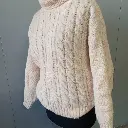 Cream cable knit pure new wool jumper with mock neck and long sleeves, cropped waist 3.webp