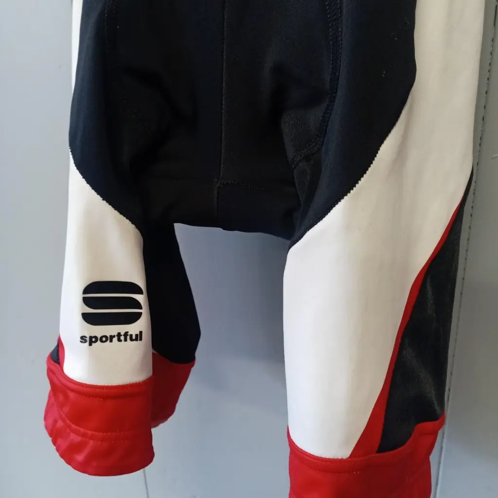 White, black and red Sportful bib shorts vintage 90s 2.webp
