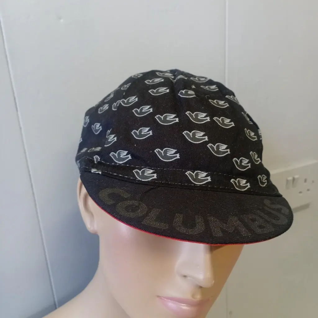 Vintage Rare 1990s Cycling Cap Cinelli Columbus Doves Black Red 2.webp