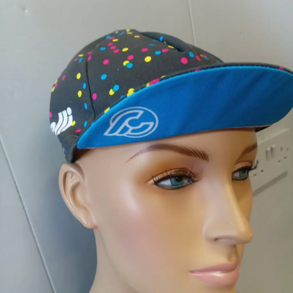Rare Vintage 90s Cinelli Black and multi-coloured polka dot cycling cap 3.webp