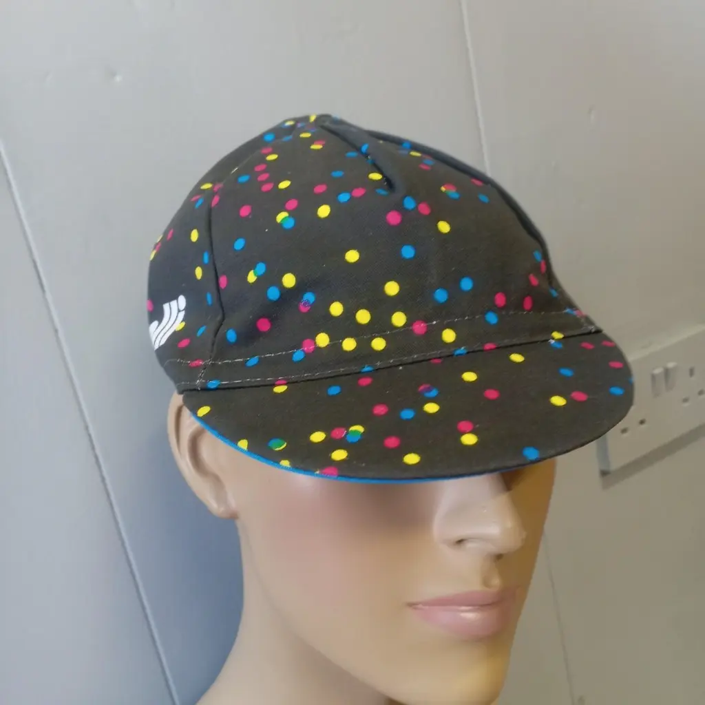 Rare Vintage 90s Cinelli Black and multi-coloured polka dot cycling cap 2.webp