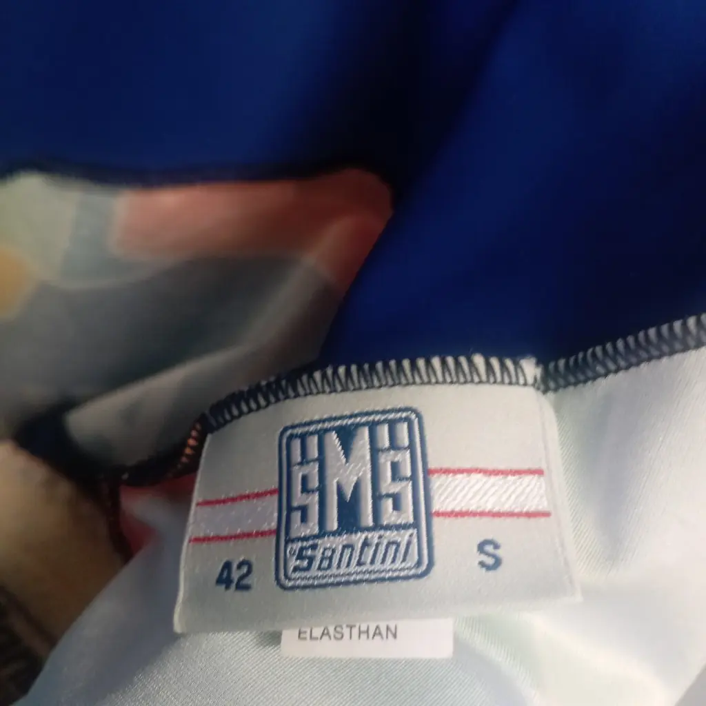 Blue and red Vintage 90s Mapei bib shorts 5.webp