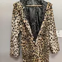 Cheetah print faux fur large corded hood jacket mobster mafia wife