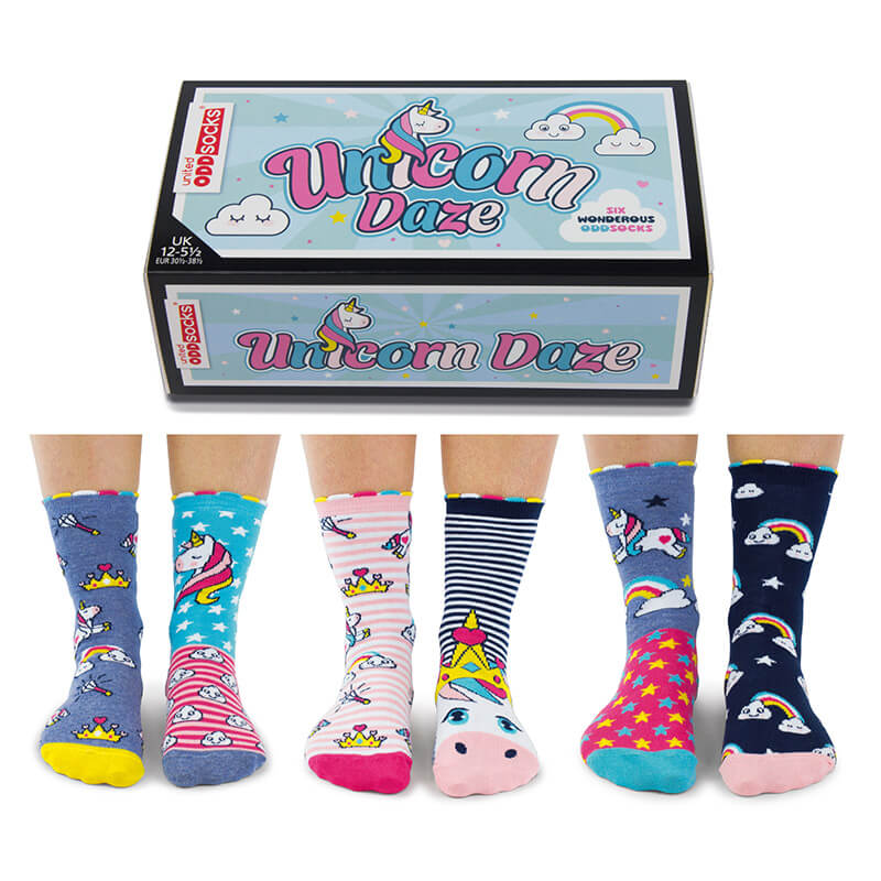 Unicorn Daze - Box 6 Girls Odd Socks  UK 12-5.5