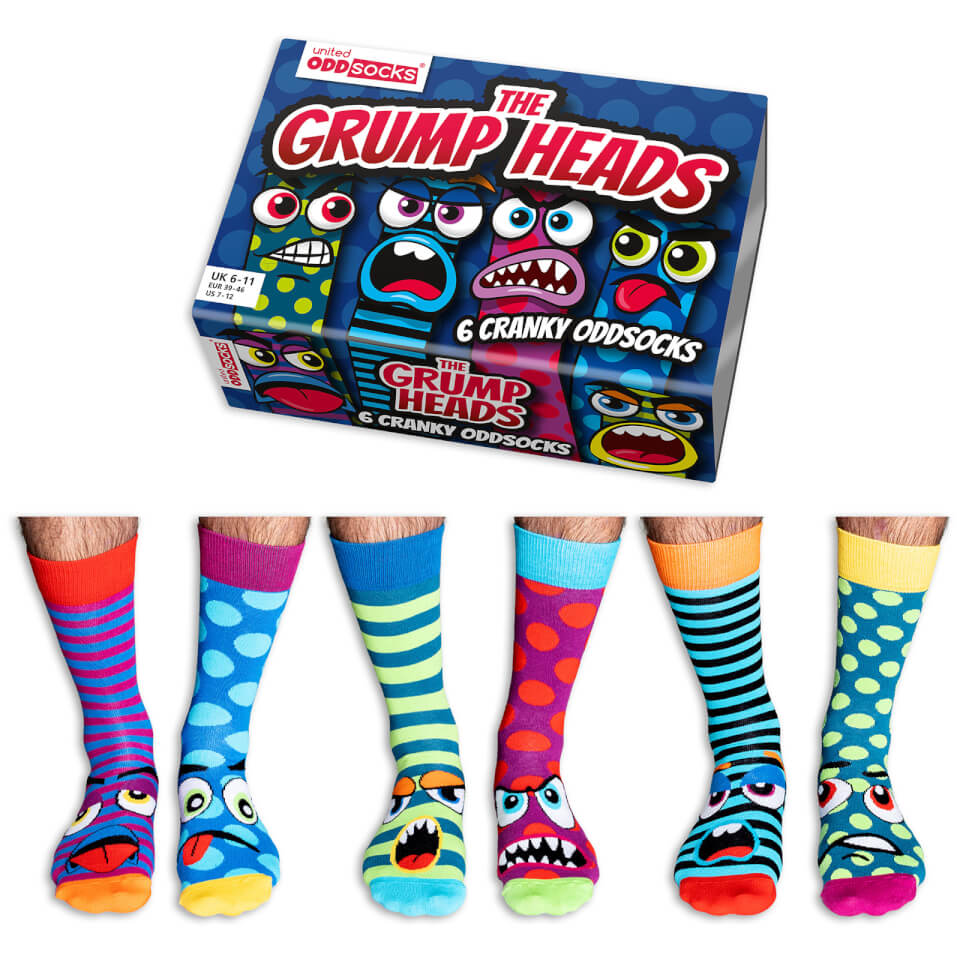 Grumpy Heads Box of 6 Odd Socks UK size 6-11