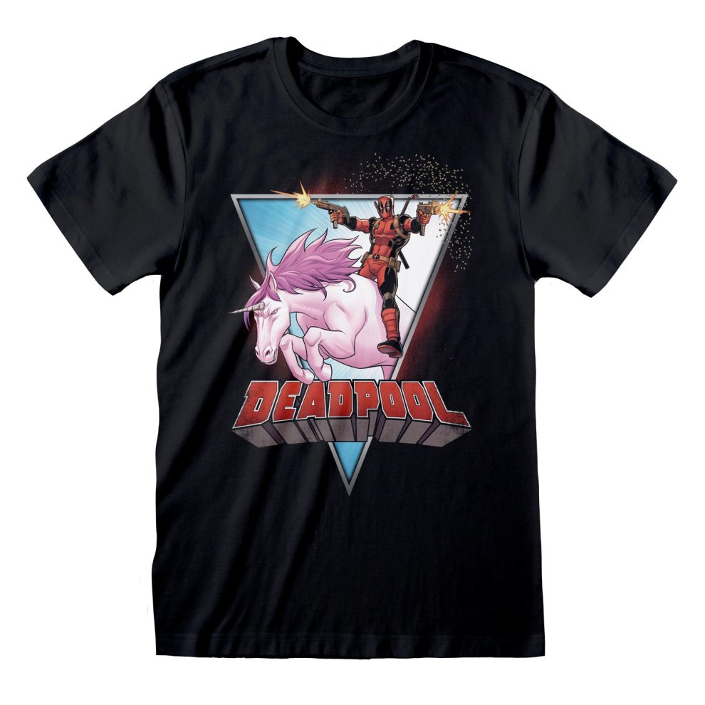 Marvel Comics Deadpool - Unicorn Rider Unisex Medium T-Shirt - Black