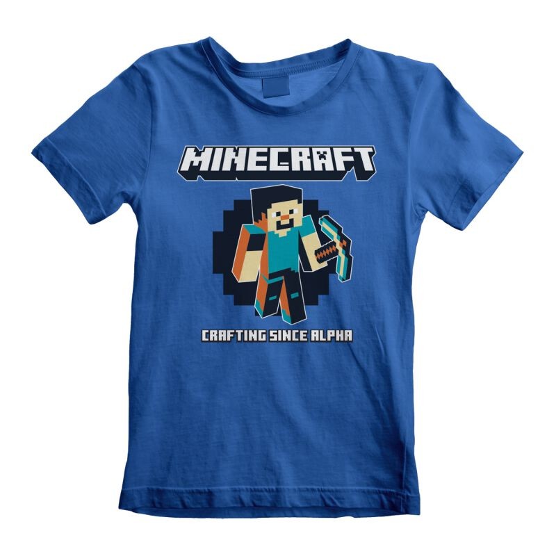 Minecraft - Gaming T-Shirt - Crafting Since Alpha - 104 to 128 - for Girls & Boys - Blue