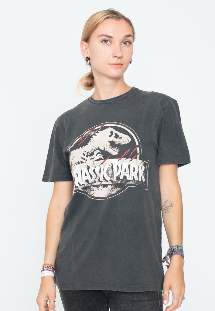 Jurassic Park - Scratched Logo Acid Wash - T-Shirt