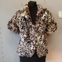 Brown and black cropped faux fur jacket with leopard print