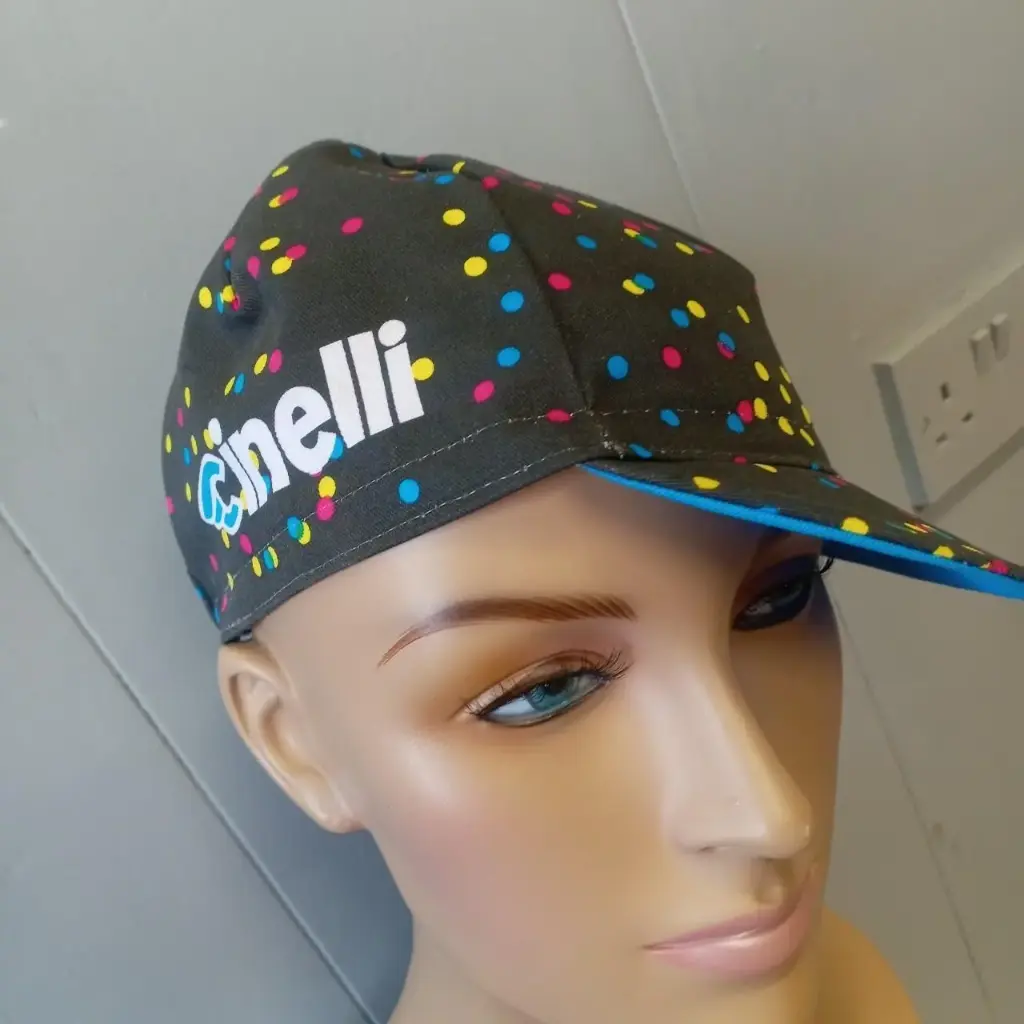 Rare Vintage 90s Cinelli Black and multi-coloured polka dot cycling cap