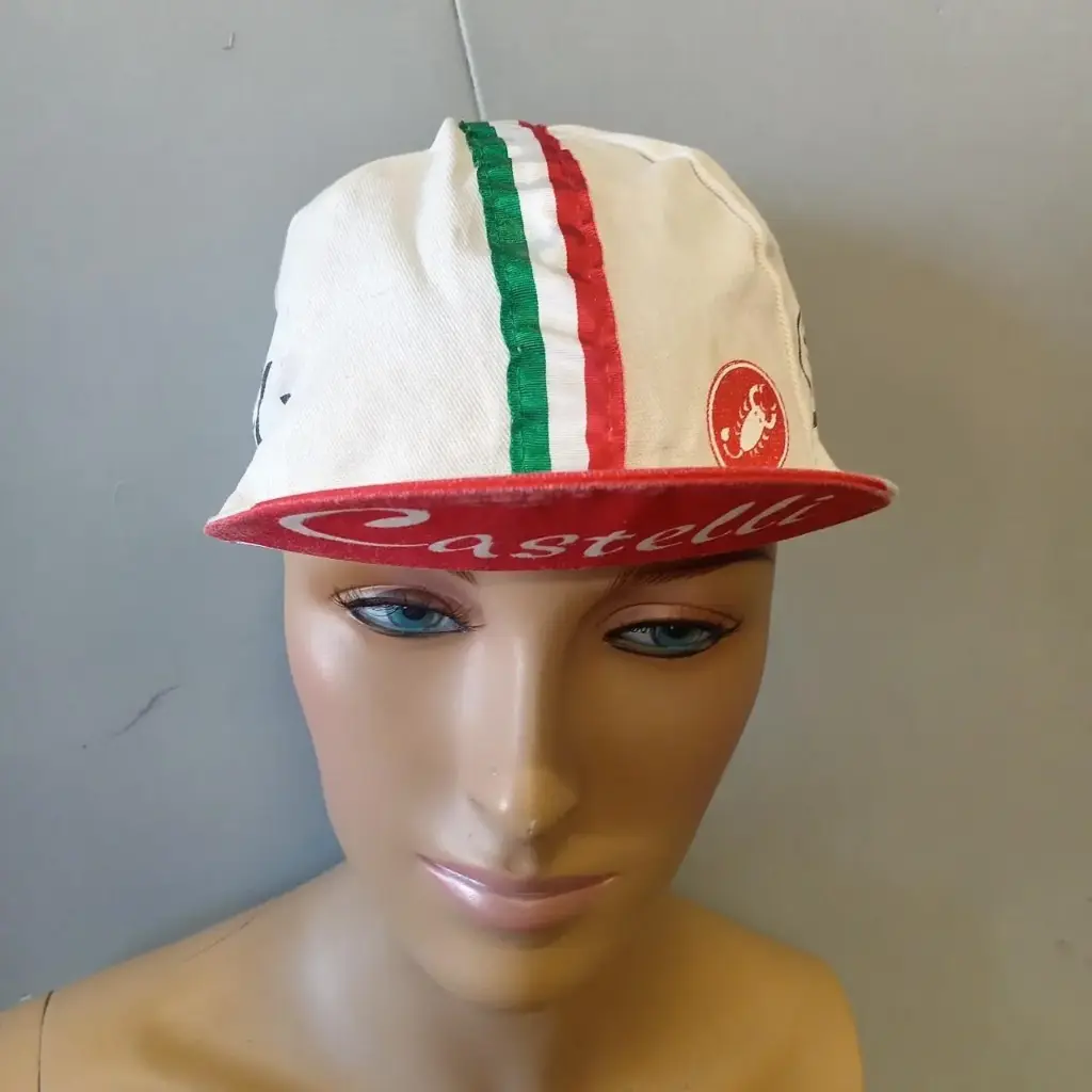 White and red vintage 90s Castelli cycling cap