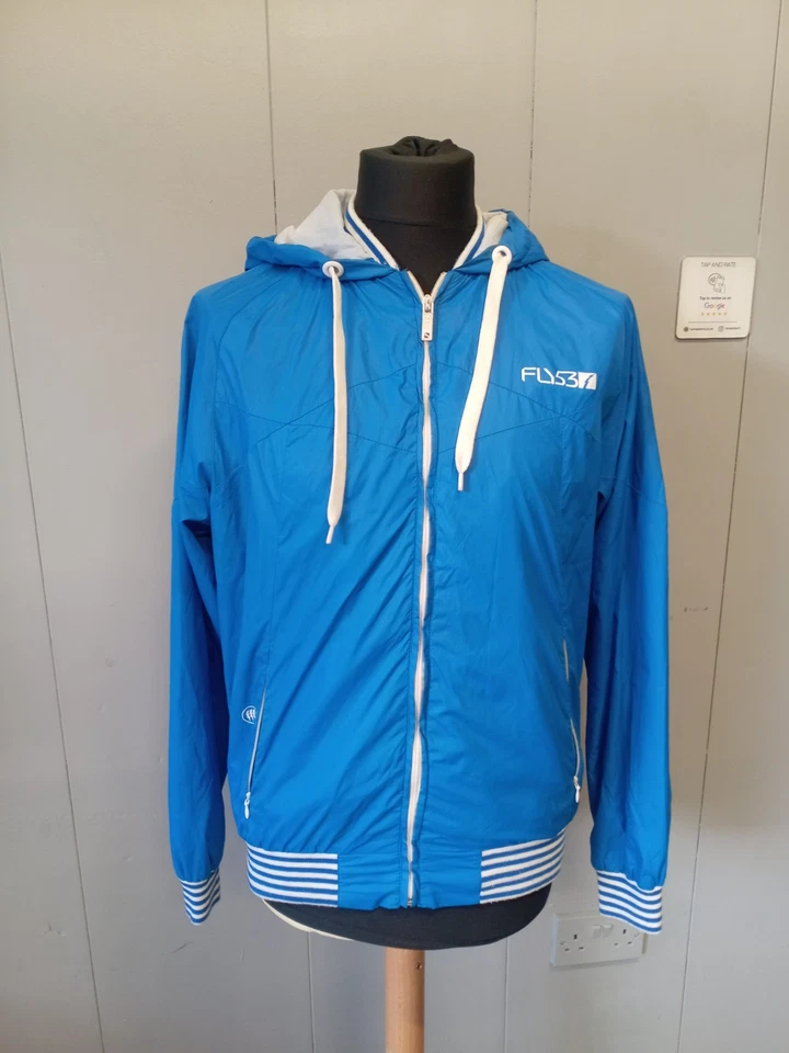 Blue and white Fly53 windbreaker jacket from the 1990s