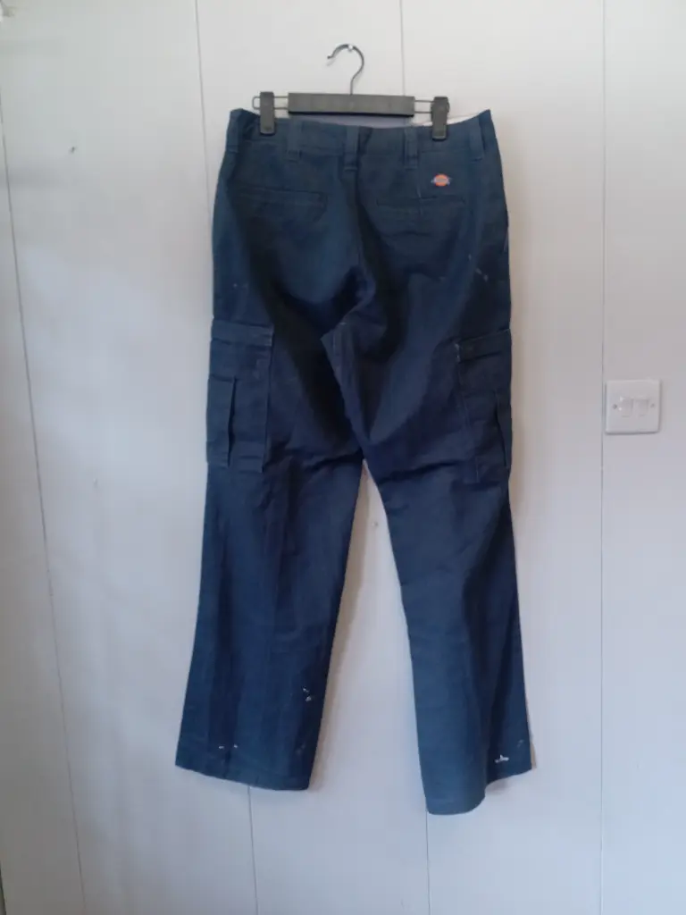 Faded black Dickies cargo trousers with a distressed look grunge size UK 38 leg 31 inch