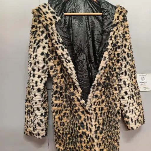[YCfccp001] Cheetah print faux fur large corded hood jacket mobster mafia wife