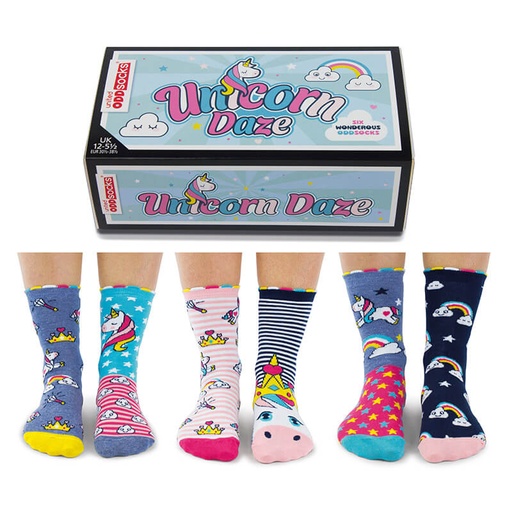 Unicorn Daze - Box 6 Girls Odd Socks  UK 12-5.5