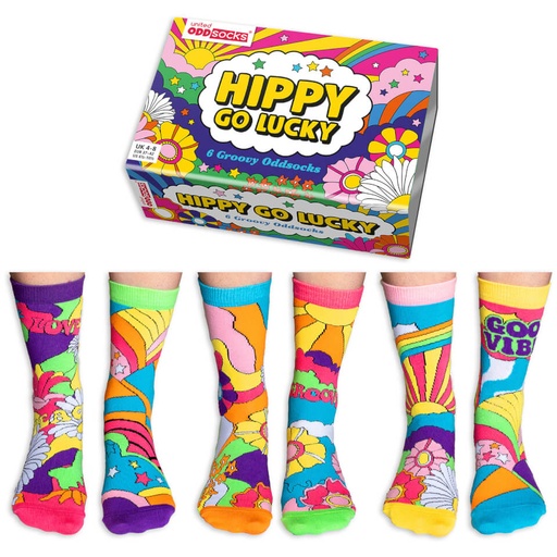 Hippy Go Lucky Mismatched Socks UK size 4-8  Box of 6