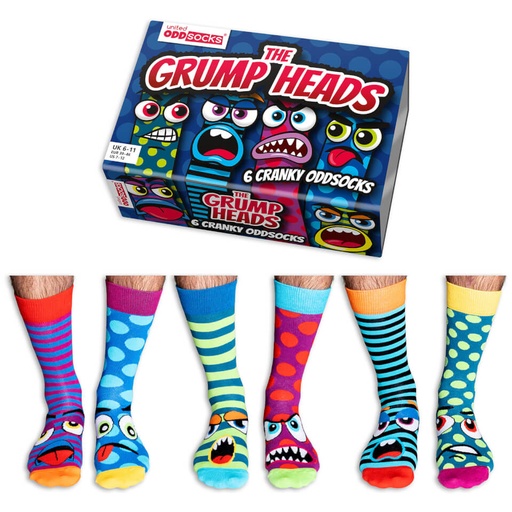 Grumpy Heads Box of 6 Odd Socks UK size 6-11