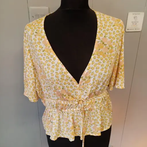 Primark Women's White and Yellow Blouse