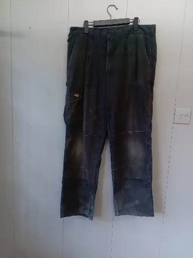 Black Dickies cargo trousers with a worn look skater obvious signs of wear to bottom of legs and fading size UK 36 leg 32 inch